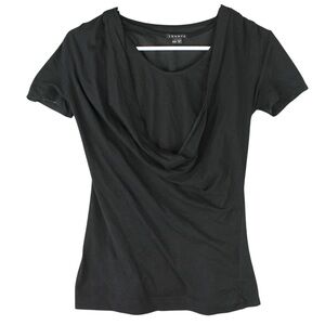 Theory Cowl-Neck 2 Pieces Top T Shirt Womens XS Black short sleeves size 2 layer